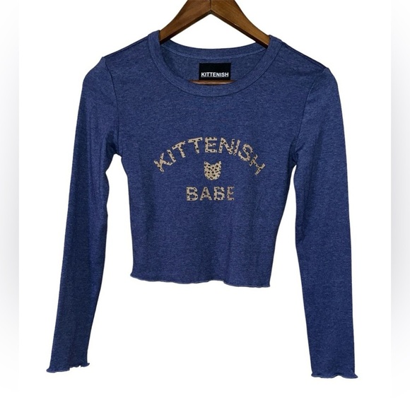 Kittenish Blue Long Sleeve Tee with Gold Accents - Picture 1 of 8